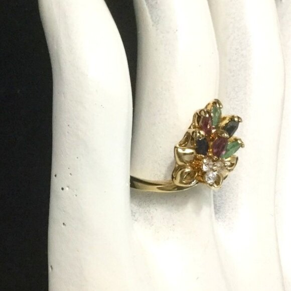 Vintage EDCO Gold Over 925 Multi Gemstone Cocktail Ring 5.5 - Picture 2 of 7